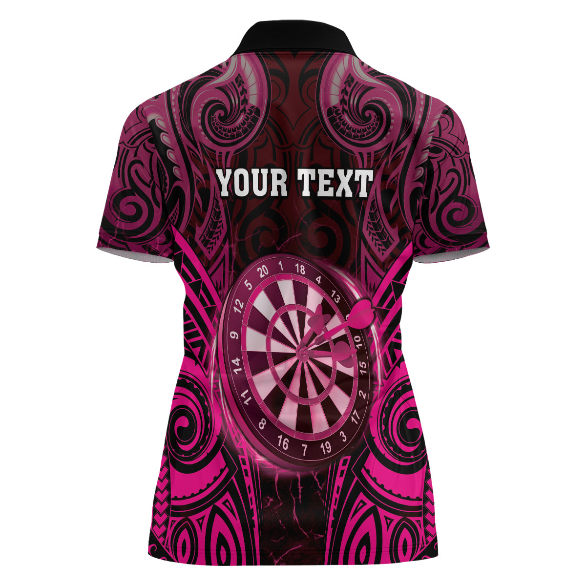 Personalised New Zealand Darts Women Polo Shirt Pink Dart Board Maori Pattern