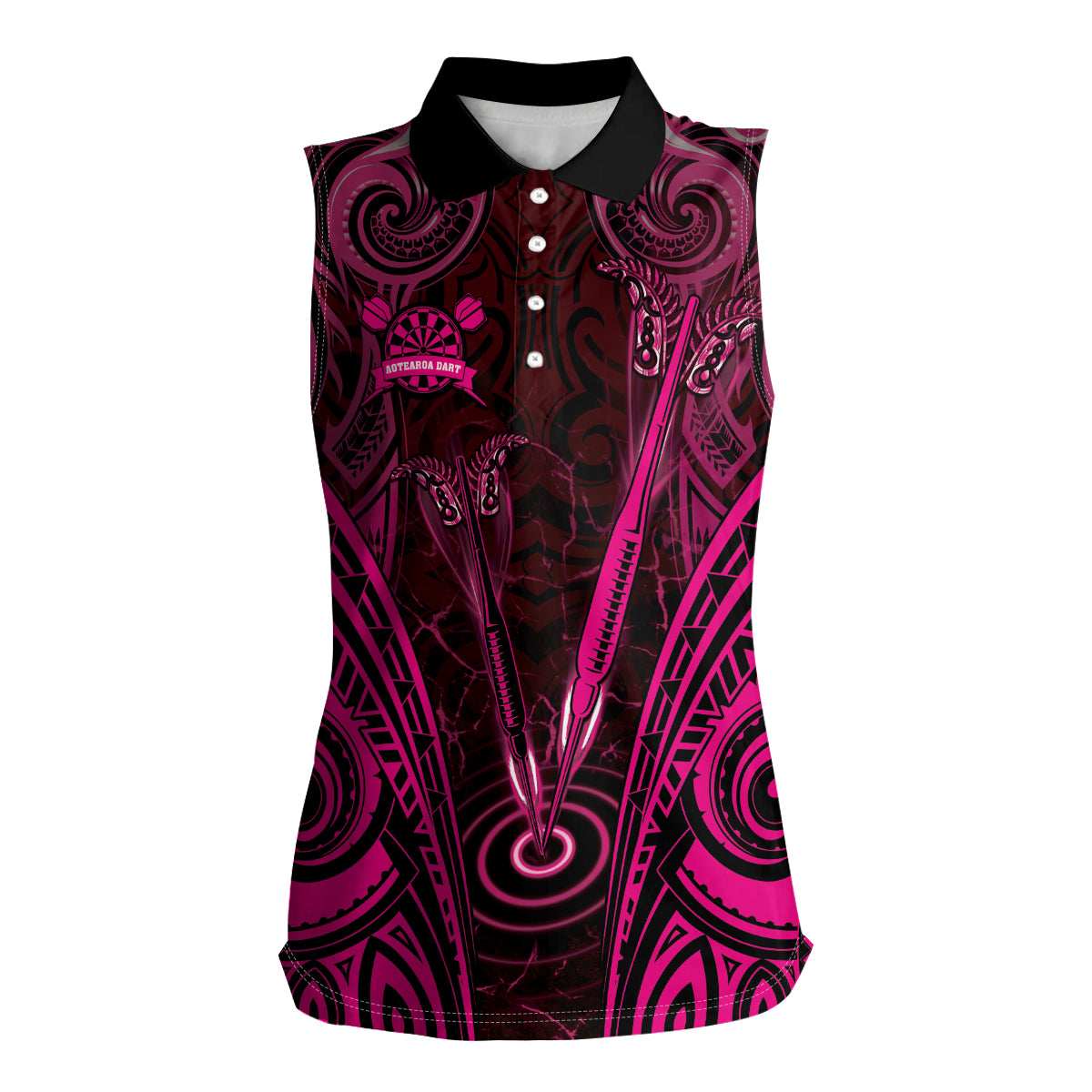Personalised New Zealand Darts Women Sleeveless Polo Shirt Pink Dart Board Maori Pattern LT05 Female Pink - Polynesian Pride
