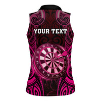 Personalised New Zealand Darts Women Sleeveless Polo Shirt Pink Dart Board Maori Pattern LT05 - Polynesian Pride