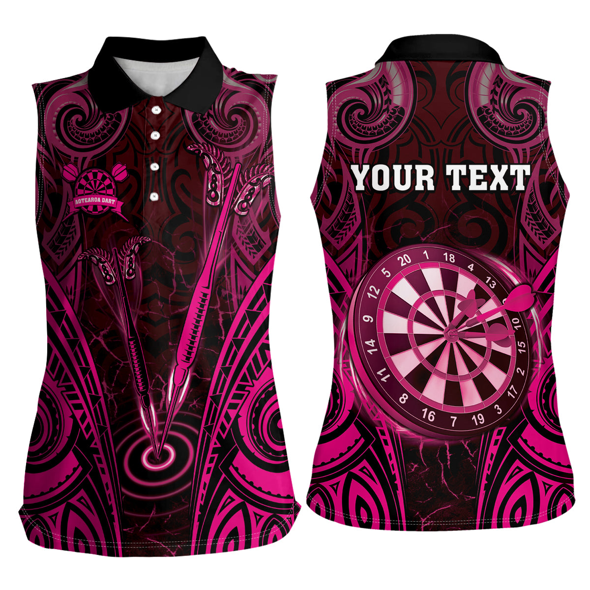 Personalised New Zealand Darts Women Sleeveless Polo Shirt Pink Dart Board Maori Pattern LT05 - Polynesian Pride