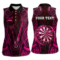 Personalised New Zealand Darts Women Sleeveless Polo Shirt Pink Dart Board Maori Pattern LT05 - Polynesian Pride