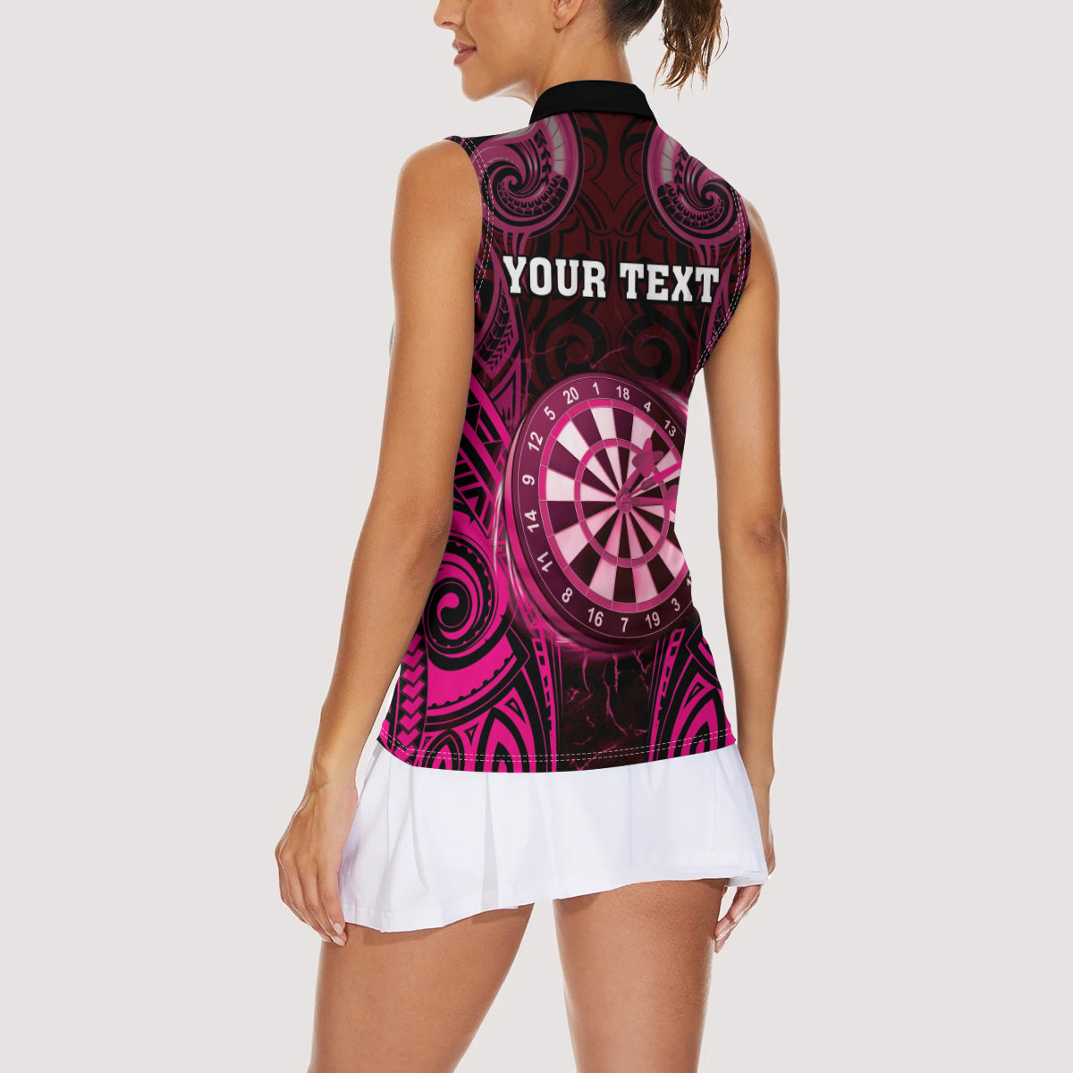 Personalised New Zealand Darts Women Sleeveless Polo Shirt Pink Dart Board Maori Pattern LT05 - Polynesian Pride