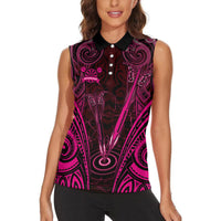 Personalised New Zealand Darts Women Sleeveless Polo Shirt Pink Dart Board Maori Pattern LT05 - Polynesian Pride