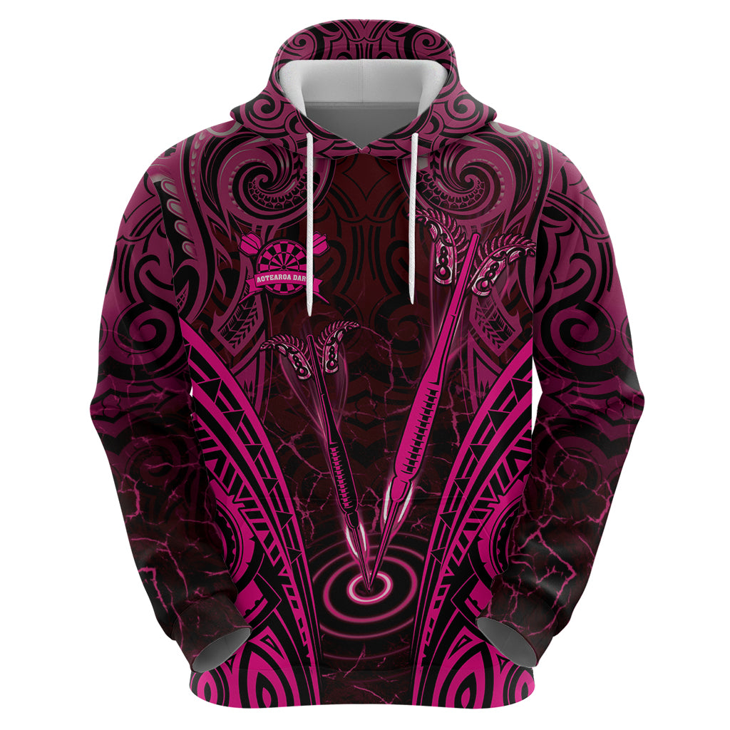 Personalised New Zealand Darts Zip Hoodie Pink Dart Board Maori Pattern