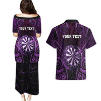 Personalised New Zealand Darts Couples Matching Puletasi and Hawaiian Shirt Purple Dart Board Maori Pattern LT05 - Polynesian Pride