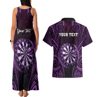Personalised New Zealand Darts Couples Matching Tank Maxi Dress and Hawaiian Shirt Purple Dart Board Maori Pattern LT05 - Polynesian Pride