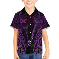 Personalised New Zealand Darts Family Matching Off Shoulder Maxi Dress and Hawaiian Shirt Purple Dart Board Maori Pattern LT05 Son's Shirt Purple - Polynesian Pride