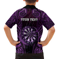 Personalised New Zealand Darts Family Matching Off Shoulder Short Dress and Hawaiian Shirt Purple Dart Board Maori Pattern LT05 - Polynesian Pride