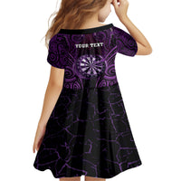 Personalised New Zealand Darts Family Matching Off Shoulder Short Dress and Hawaiian Shirt Purple Dart Board Maori Pattern LT05 - Polynesian Pride