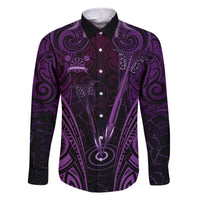Personalised New Zealand Darts Family Matching Off Shoulder Short Dress and Hawaiian Shirt Purple Dart Board Maori Pattern LT05 Dad's Shirt - Long Sleeve Purple - Polynesian Pride