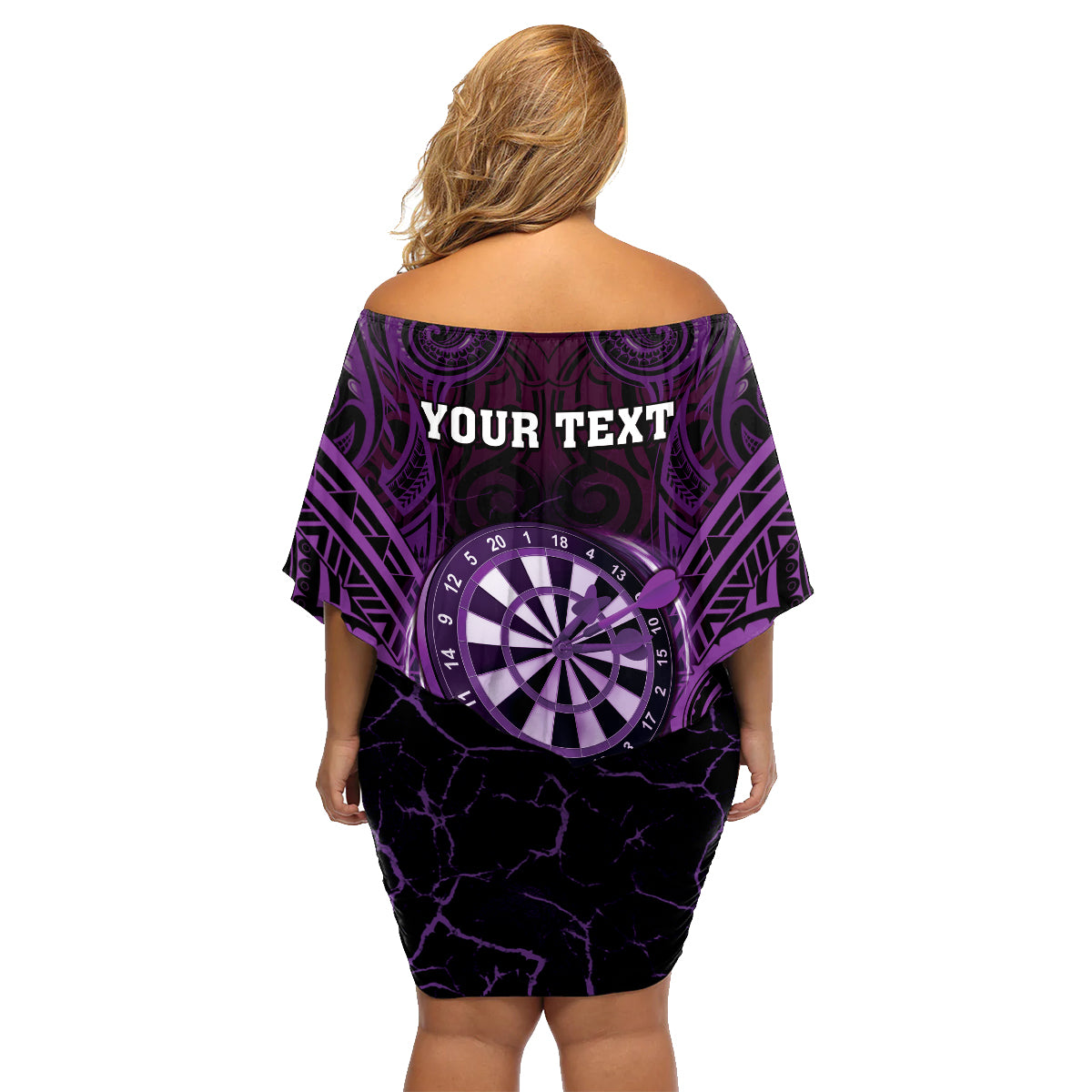 Personalised New Zealand Darts Family Matching Off Shoulder Short Dress and Hawaiian Shirt Purple Dart Board Maori Pattern LT05 - Polynesian Pride