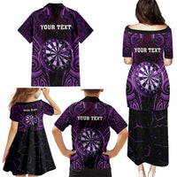 Personalised New Zealand Darts Family Matching Puletasi and Hawaiian Shirt Purple Dart Board Maori Pattern LT05 - Polynesian Pride