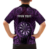 Personalised New Zealand Darts Family Matching Short Sleeve Bodycon Dress and Hawaiian Shirt Purple Dart Board Maori Pattern LT05 - Polynesian Pride