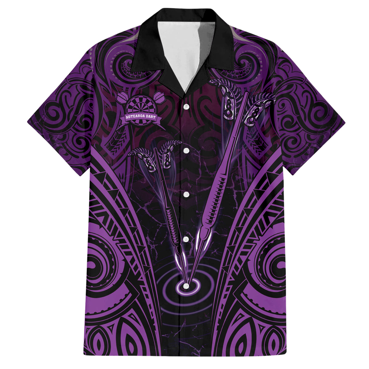 Personalised New Zealand Darts Family Matching Short Sleeve Bodycon Dress and Hawaiian Shirt Purple Dart Board Maori Pattern LT05 Dad's Shirt - Short Sleeve Purple - Polynesian Pride