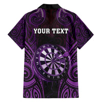 Personalised New Zealand Darts Family Matching Short Sleeve Bodycon Dress and Hawaiian Shirt Purple Dart Board Maori Pattern LT05 - Polynesian Pride