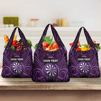 New Zealand Darts Personalised Grocery Bag Purple Dart Board Maori Pattern