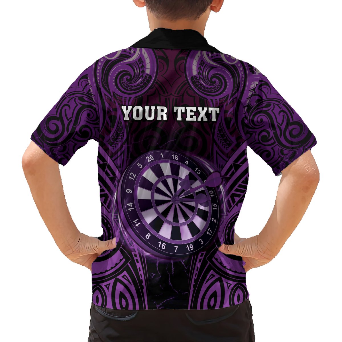 Personalised New Zealand Darts Hawaiian Shirt Purple Dart Board Maori Pattern
