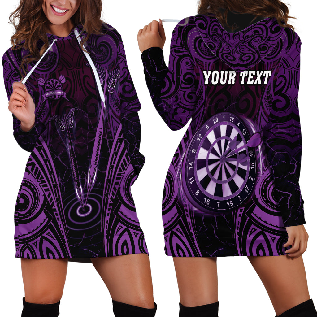 Personalised New Zealand Darts Hoodie Dress Purple Dart Board Maori Pattern LT05 - Polynesian Pride
