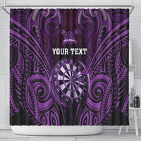 Personalised New Zealand Darts Shower Curtain Purple Dart Board Maori Pattern LT05 - Polynesian Pride