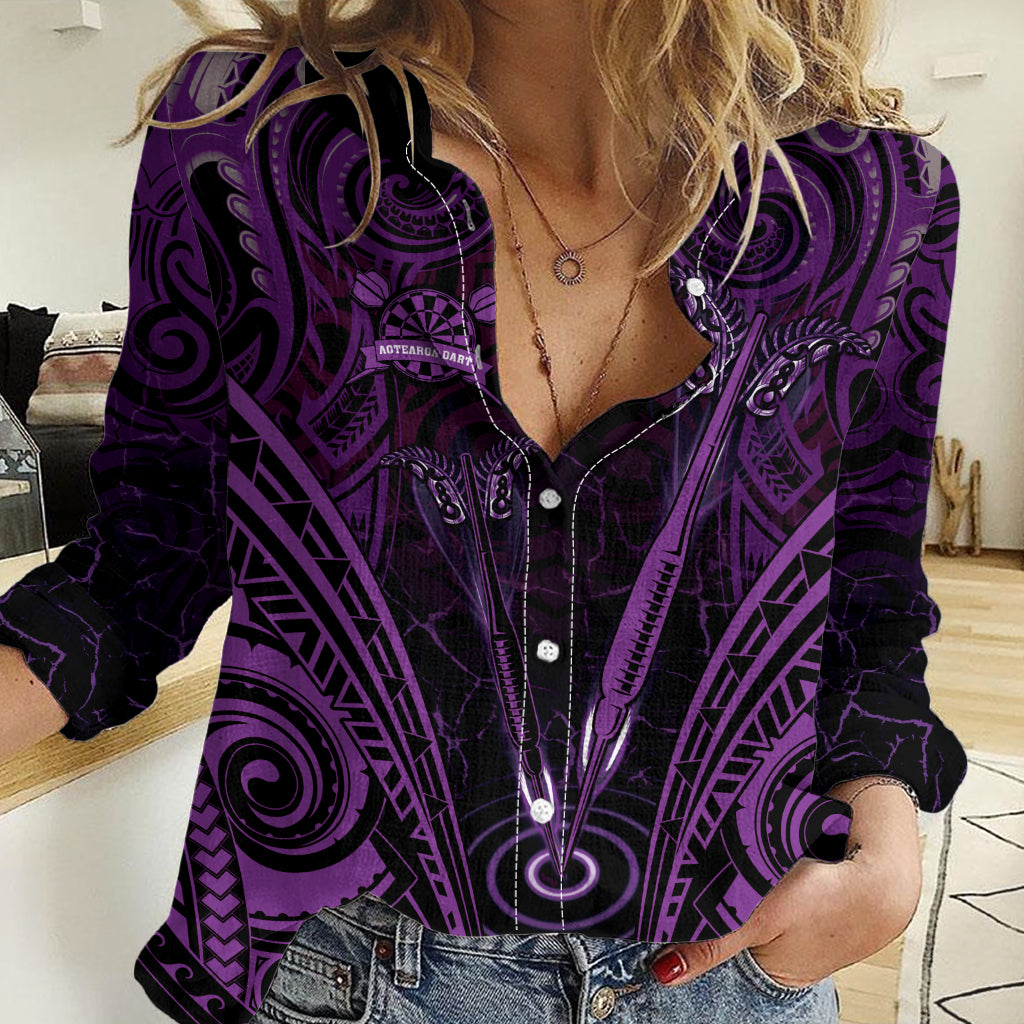 Personalised New Zealand Darts Women Casual Shirt Purple Dart Board Maori Pattern LT05 Female Purple - Polynesian Pride