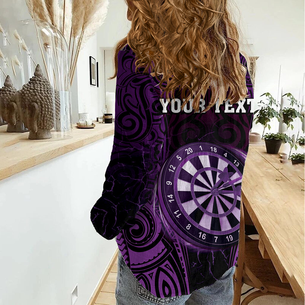 Personalised New Zealand Darts Women Casual Shirt Purple Dart Board Maori Pattern LT05 - Polynesian Pride