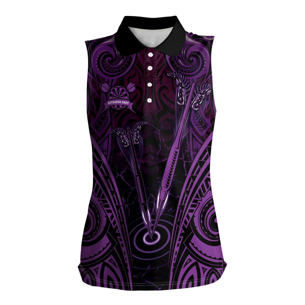 Personalised New Zealand Darts Women Sleeveless Polo Shirt Purple Dart Board Maori Pattern LT05 Female Purple - Polynesian Pride
