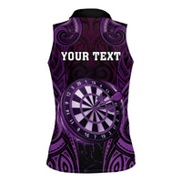 Personalised New Zealand Darts Women Sleeveless Polo Shirt Purple Dart Board Maori Pattern LT05 - Polynesian Pride