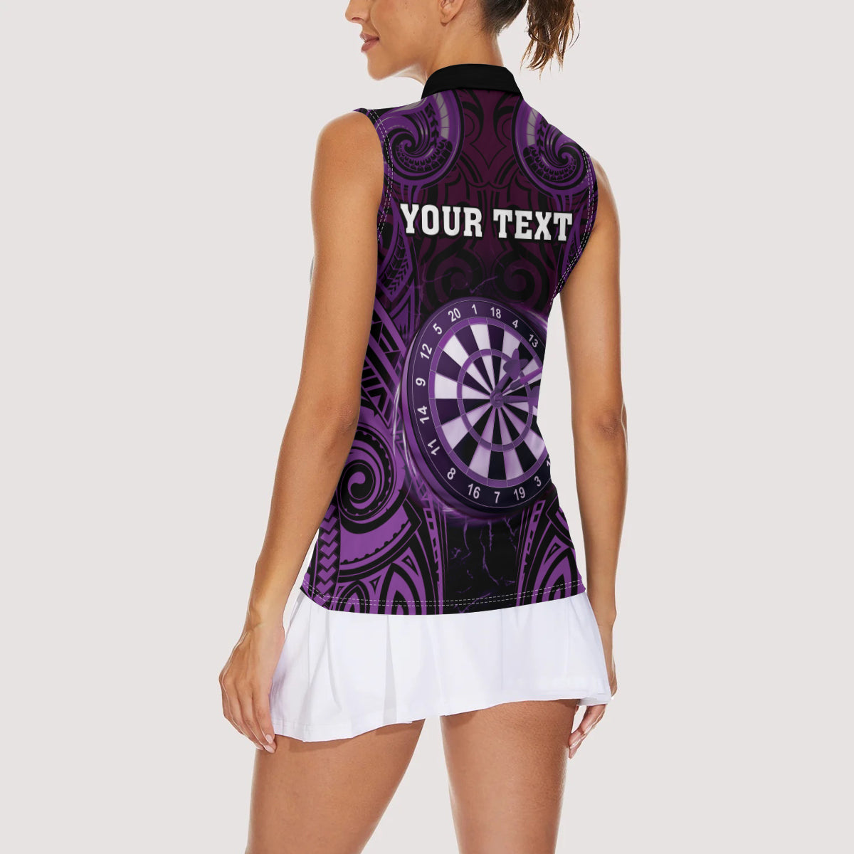 Personalised New Zealand Darts Women Sleeveless Polo Shirt Purple Dart Board Maori Pattern LT05 - Polynesian Pride