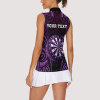 Personalised New Zealand Darts Women Sleeveless Polo Shirt Purple Dart Board Maori Pattern LT05 - Polynesian Pride