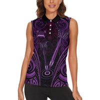 Personalised New Zealand Darts Women Sleeveless Polo Shirt Purple Dart Board Maori Pattern LT05 - Polynesian Pride