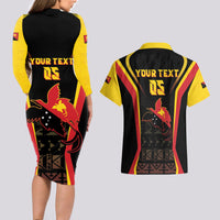 Custom Papua New Guinea Cricket Couples Matching Long Sleeve Bodycon Dress and Hawaiian Shirt 2024 World Cup LT05 - Polynesian Pride