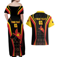 Custom Papua New Guinea Cricket Couples Matching Off Shoulder Maxi Dress and Hawaiian Shirt 2024 World Cup LT05 - Polynesian Pride