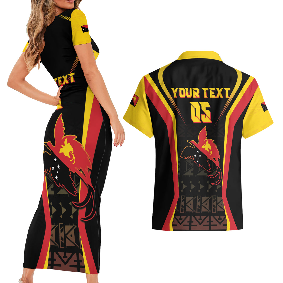 Custom Papua New Guinea Cricket Couples Matching Short Sleeve Bodycon Dress and Hawaiian Shirt 2024 World Cup LT05 - Polynesian Pride