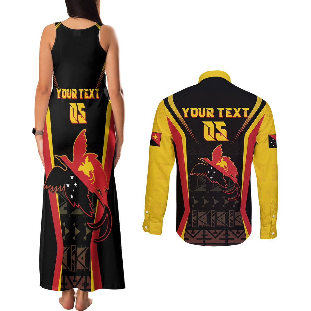 Custom Papua New Guinea Cricket Couples Matching Tank Maxi Dress and Long Sleeve Button Shirt 2024 World Cup LT05 - Polynesian Pride