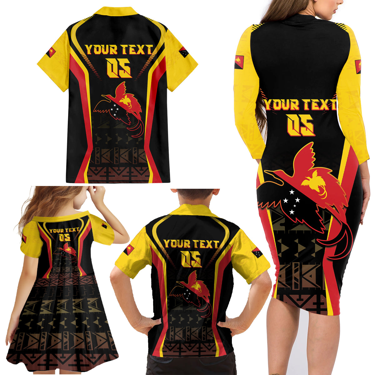 Custom Papua New Guinea Cricket Family Matching Long Sleeve Bodycon Dress and Hawaiian Shirt 2024 World Cup LT05 - Polynesian Pride