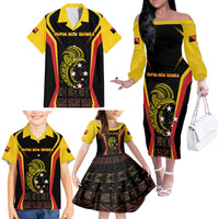 Custom Papua New Guinea Cricket Family Matching Off The Shoulder Long Sleeve Dress and Hawaiian Shirt 2024 World Cup LT05 - Polynesian Pride