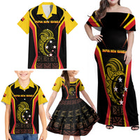 Custom Papua New Guinea Cricket Family Matching Off Shoulder Maxi Dress and Hawaiian Shirt 2024 World Cup LT05 - Polynesian Pride