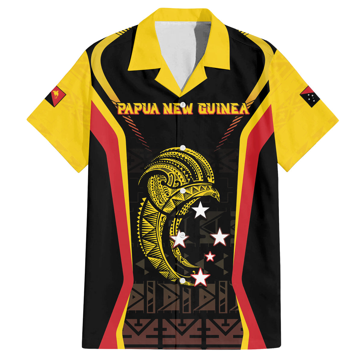 Custom Papua New Guinea Cricket Family Matching Off Shoulder Maxi Dress and Hawaiian Shirt 2024 World Cup LT05 Dad's Shirt - Short Sleeve Black - Polynesian Pride