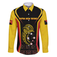 Custom Papua New Guinea Cricket Family Matching Off Shoulder Short Dress and Hawaiian Shirt 2024 World Cup LT05 Dad's Shirt - Long Sleeve Black - Polynesian Pride