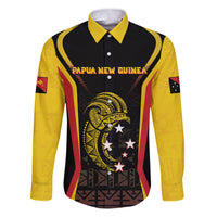 Custom Papua New Guinea Cricket Family Matching Puletasi and Hawaiian Shirt 2024 World Cup LT05 Dad's Shirt - Long Sleeve Black - Polynesian Pride