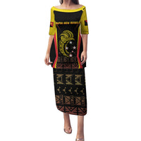 Custom Papua New Guinea Cricket Family Matching Puletasi and Hawaiian Shirt 2024 World Cup LT05 Mom's Dress Black - Polynesian Pride