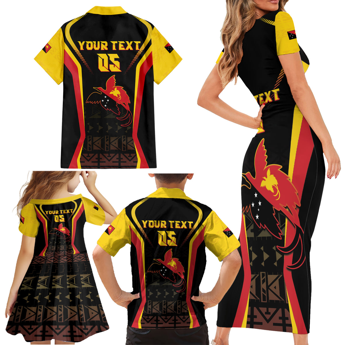 Custom Papua New Guinea Cricket Family Matching Short Sleeve Bodycon Dress and Hawaiian Shirt 2024 World Cup LT05 - Polynesian Pride