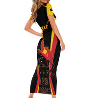 Custom Papua New Guinea Cricket Family Matching Short Sleeve Bodycon Dress and Hawaiian Shirt 2024 World Cup LT05 - Polynesian Pride