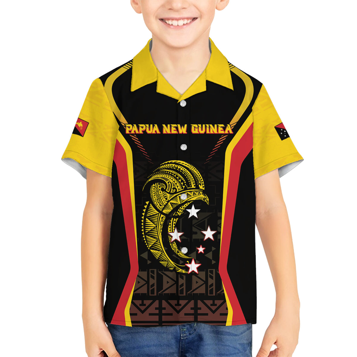 Custom Papua New Guinea Cricket Family Matching Tank Maxi Dress and Hawaiian Shirt 2024 World Cup LT05 Son's Shirt Black - Polynesian Pride