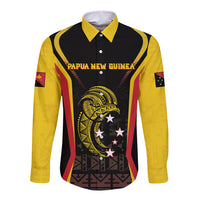 Custom Papua New Guinea Cricket Long Sleeve Button Shirt 2024 World Cup LT05 Unisex Black - Polynesian Pride