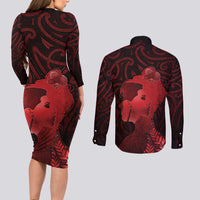 Aotearoa Mana Wahine Couples Matching Long Sleeve Bodycon Dress and Long Sleeve Button Shirt The Spiritual Power Of Women LT05 - Polynesian Pride