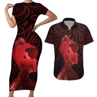 Aotearoa Mana Wahine Couples Matching Short Sleeve Bodycon Dress and Hawaiian Shirt The Spiritual Power Of Women LT05 Red - Polynesian Pride