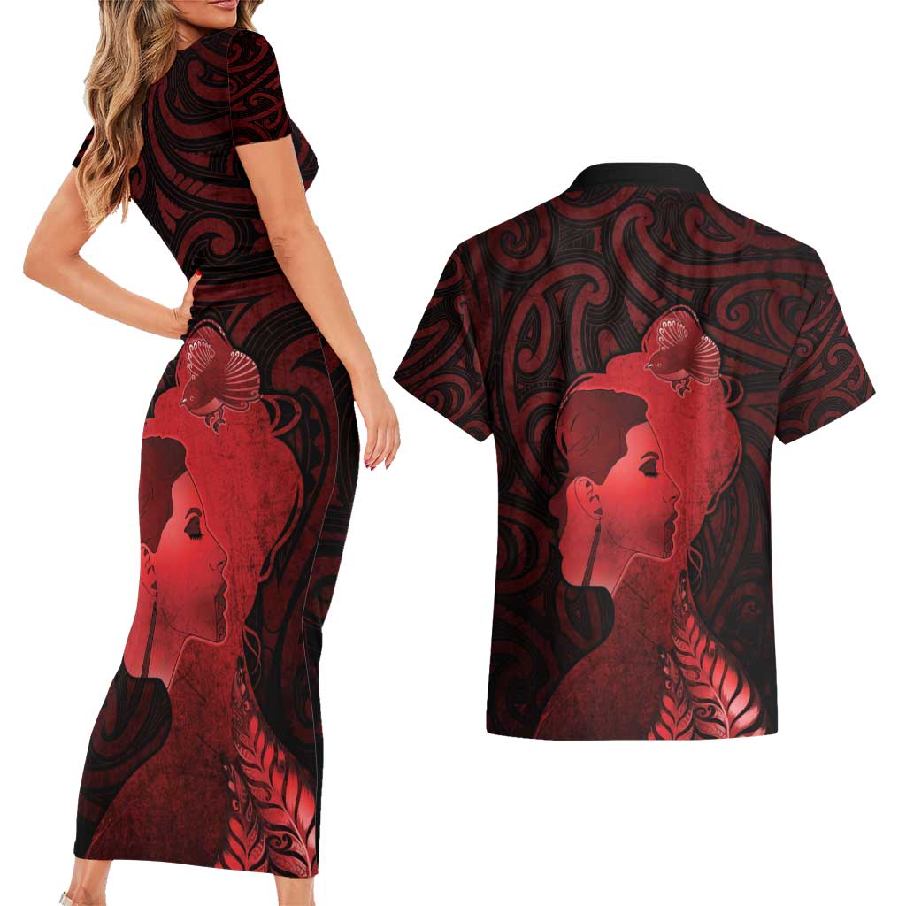 Aotearoa Mana Wahine Couples Matching Short Sleeve Bodycon Dress and Hawaiian Shirt The Spiritual Power Of Women LT05 - Polynesian Pride