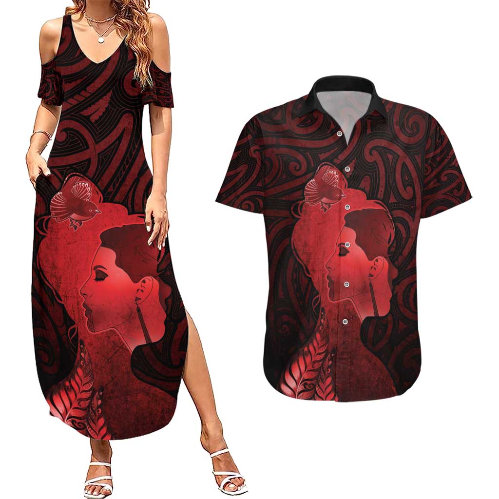 Aotearoa Mana Wahine Couples Matching Summer Maxi Dress and Hawaiian Shirt The Spiritual Power Of Women LT05 Red - Polynesian Pride