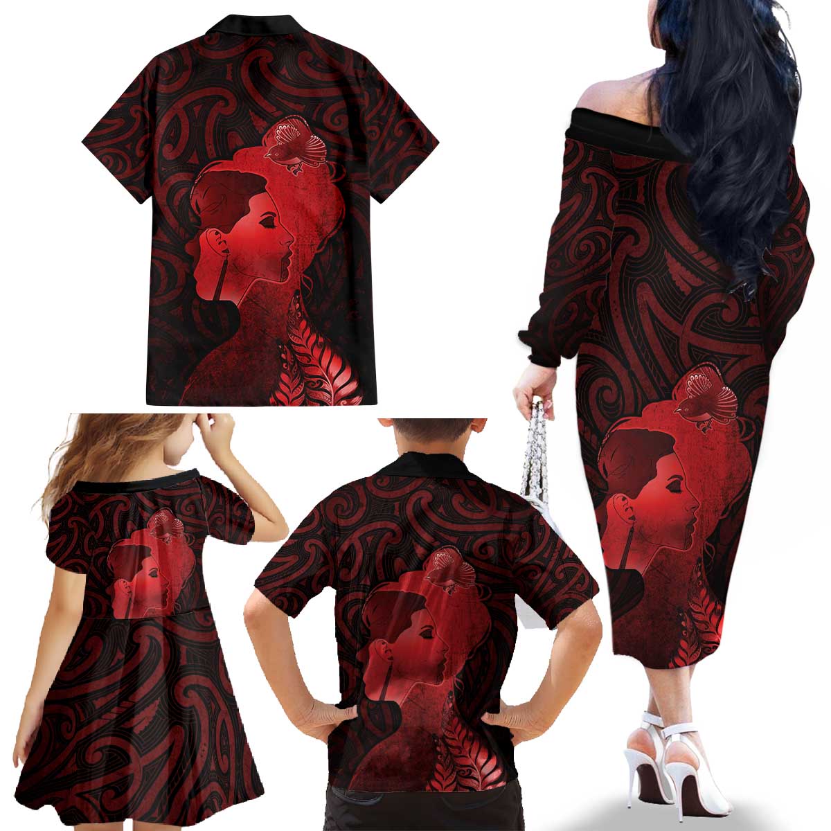 Aotearoa Mana Wahine Family Matching Off The Shoulder Long Sleeve Dress and Hawaiian Shirt The Spiritual Power Of Women LT05 - Polynesian Pride